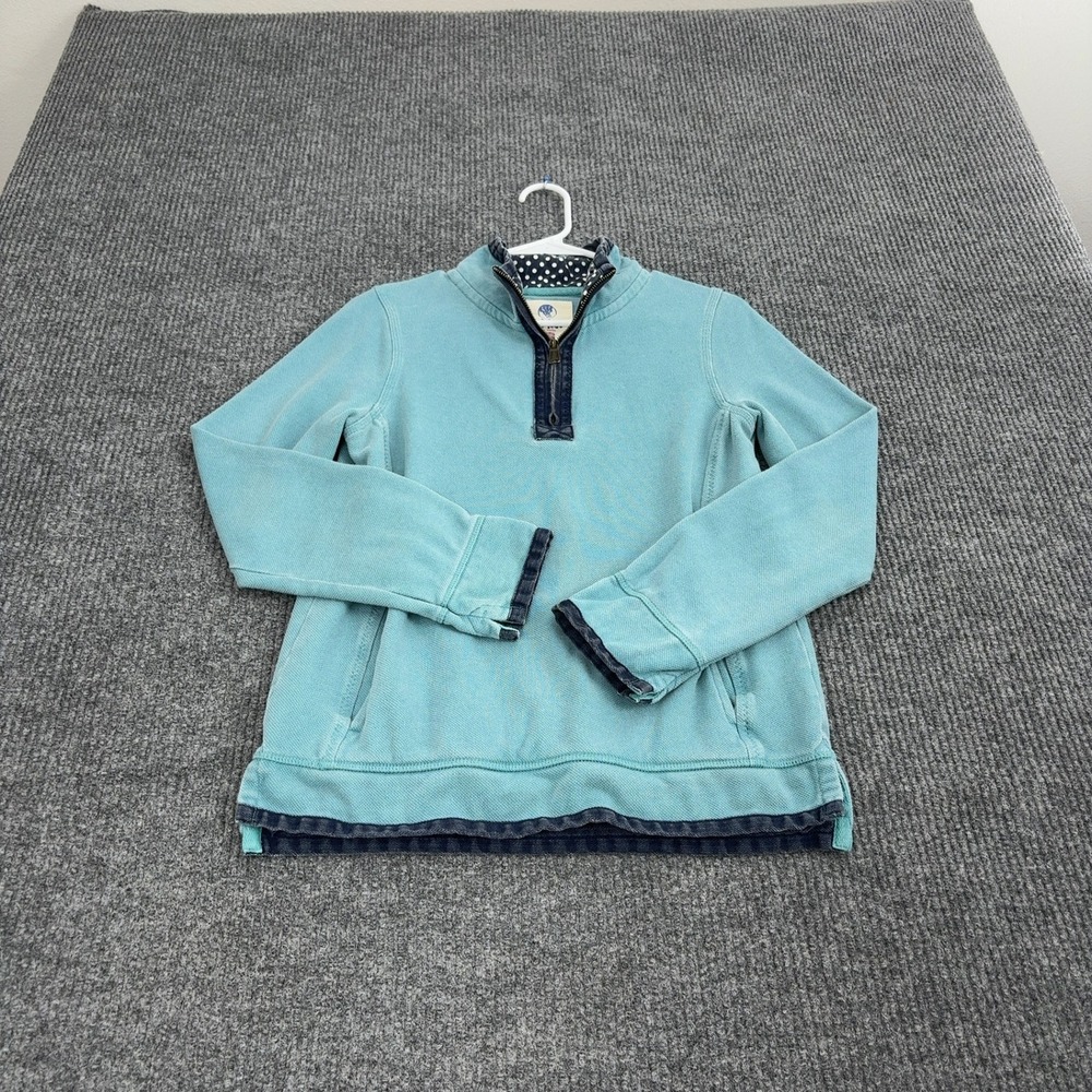 Fat Face Sweatshirt Women 4 Teal Cotton Quarter Zip Polka Dot Trim Airlie Casual